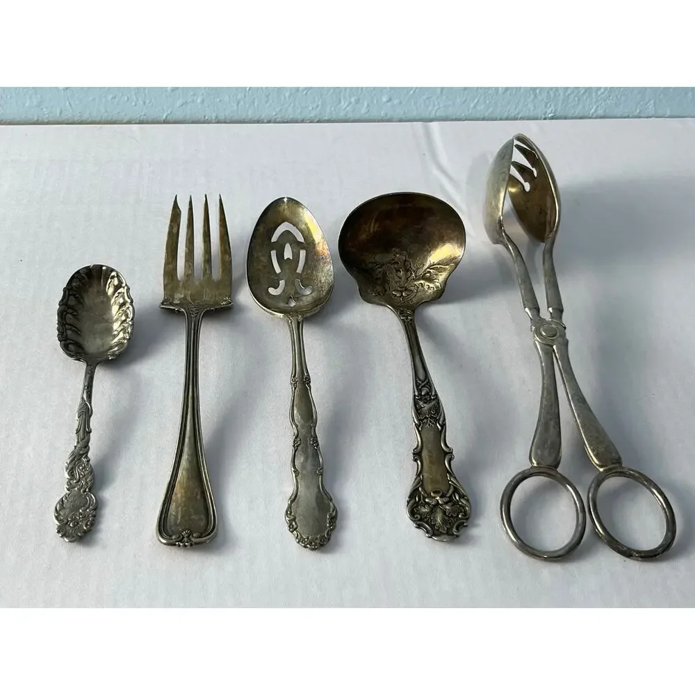 VTG Rogers Bros Silverplate Serving Utensils Lot Ladle Fork Pierced Spoon Tongs
